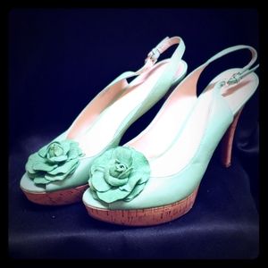 Teal green heels with flower